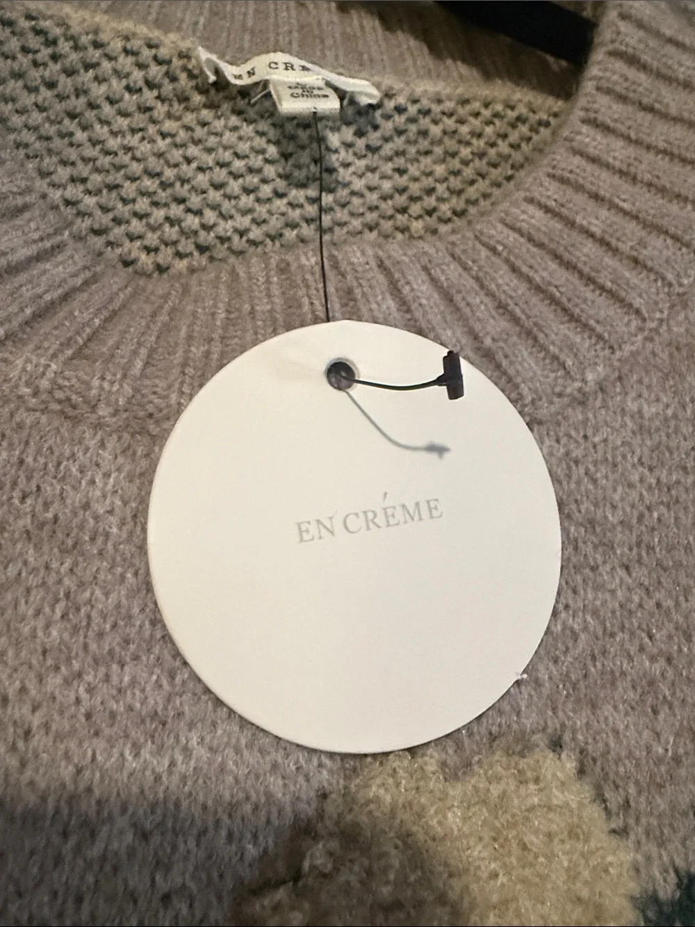 NWT En Creme Gray Cloud Flower Floral Crewneck Sweater - Picture 9 of 9